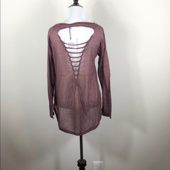 Long Sleeve Top Lace Up Back Cutout - Picture 2 of 3